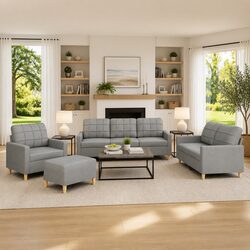 4 Piece Grey Fabric Sofa Set - Compact Design