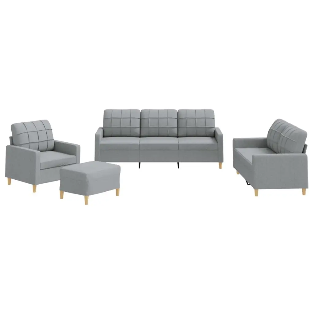 4 Piece Lounge Suite Grey Fabric Sofa Set with Cushions and Footstool for Living Room