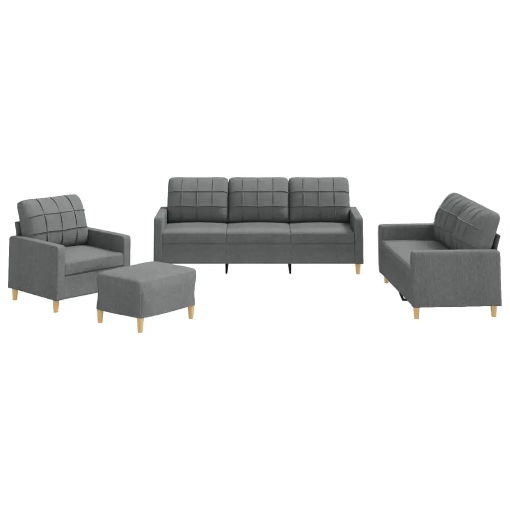 4 Piece Sofa Set Dark Grey Fabric Thickly Padded Seating Footstool