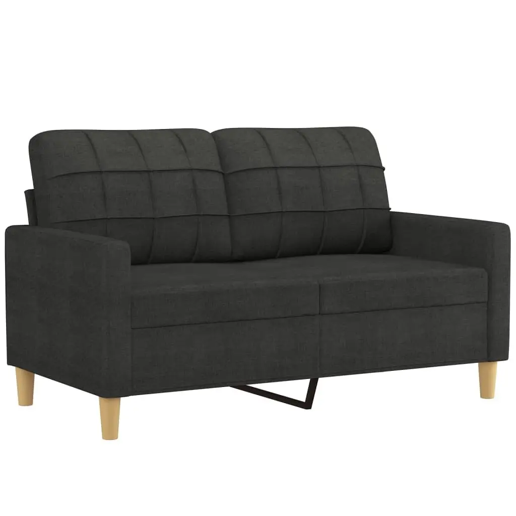 4 Piece Sofa Set Black Fabric Living Room Lounge Suite with Cushions and Footstool