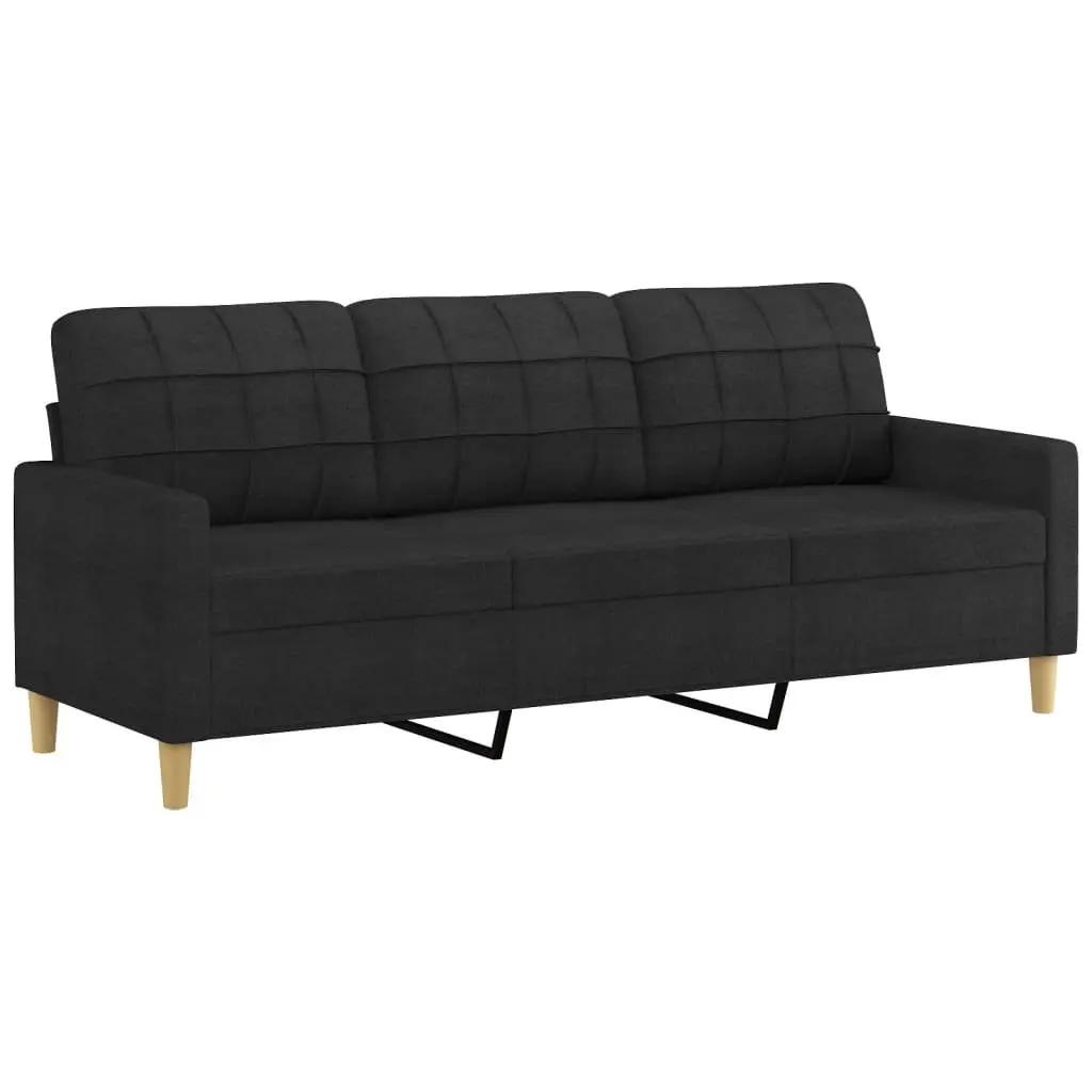 Black Fabric Sectional Sofa Set 3 Piece Living Room with Armrests and Pillows