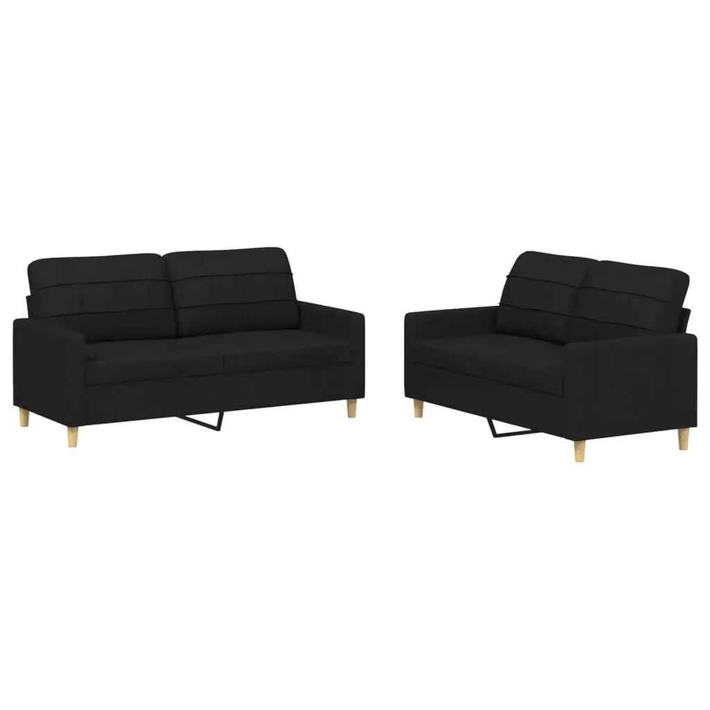 2 Piece Sofa Set Black Fabric Living Room Seating Lounge Couch Cushions Modern