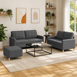 Friendly 3 Piece Grey Sofa Set with Cushions for Your Living Space