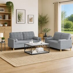 Concise Grey Fabric 2 Piece Sofa Set