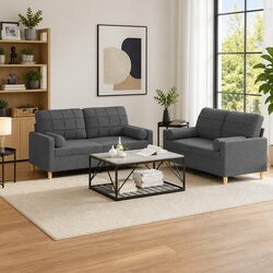 Concise Overview of Grey 2 Piece Sofa Set with Pillows