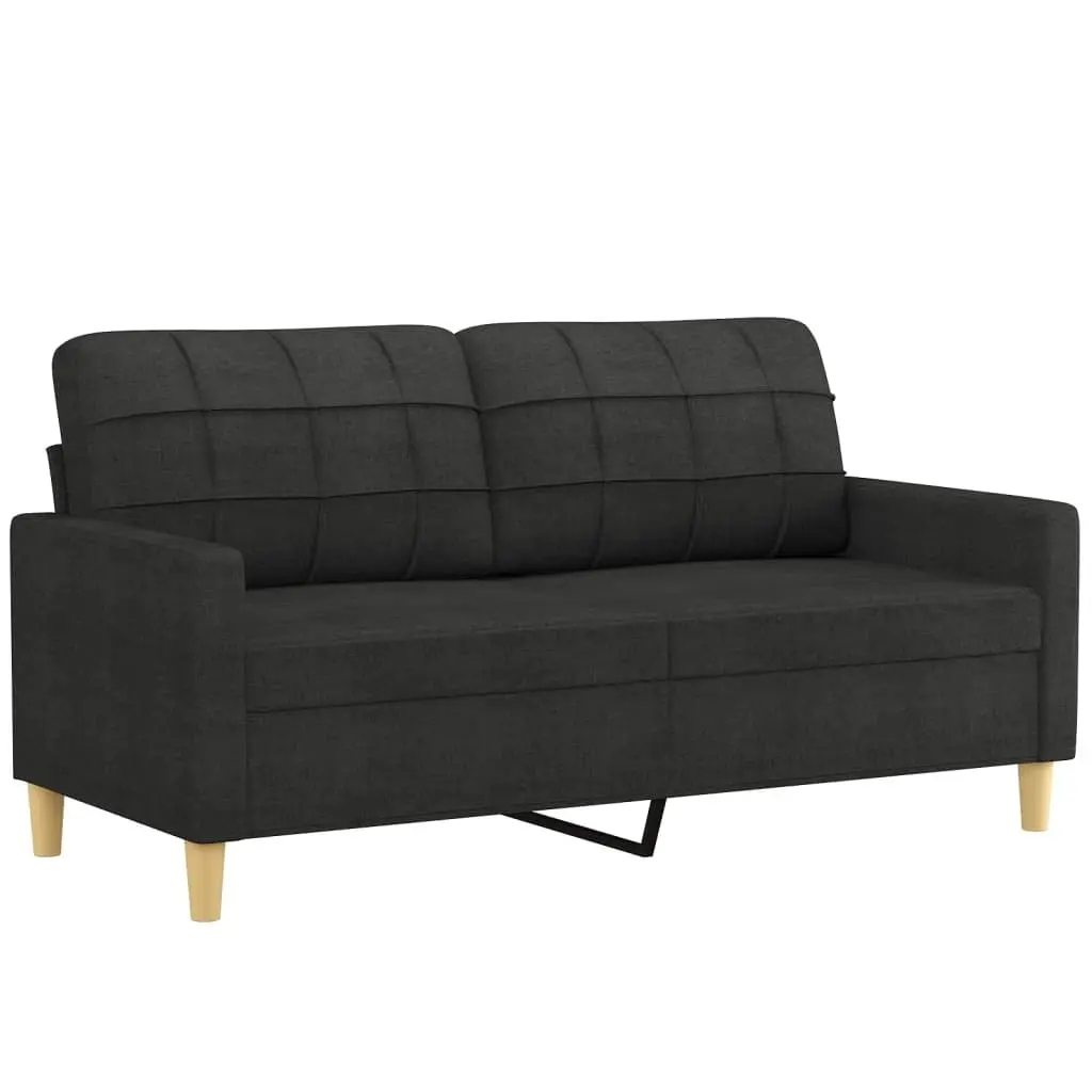2 Piece Sofa Set Black Fabric Couch Lounge Seating with Throw Pillows Home