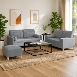 Grey Fabric 3 Piece Sofa Set for Your Home