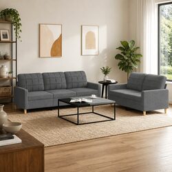 Concise Two-Piece Grey Sofa Set