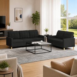 2 Piece Sofa Set Black Fabric Living Room Furniture Lounge Seating with Cushions