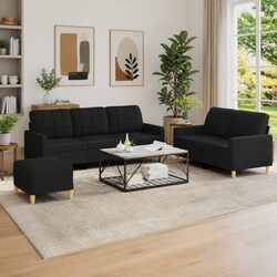 Concise 3 Piece Sofa Set with Cushions and Footstool