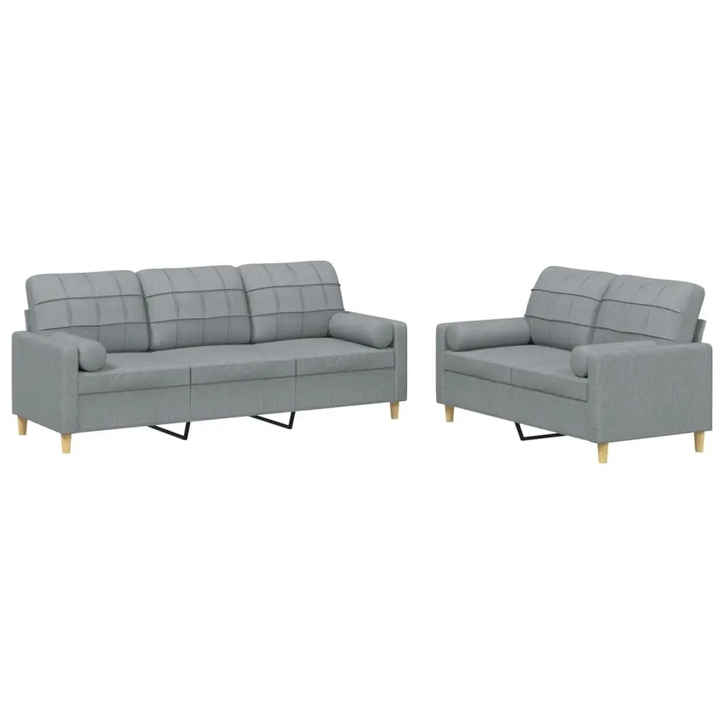 Sofa Set Grey Fabric 2 Piece Durable Lounge Suite Couch with Pillows