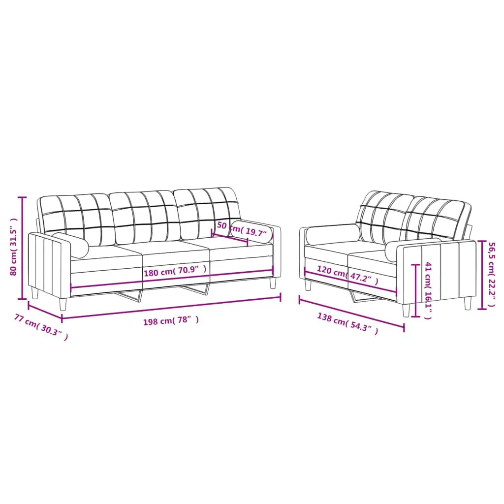 Sofa Set Grey Fabric 2 Piece Durable Lounge Suite Couch with Pillows