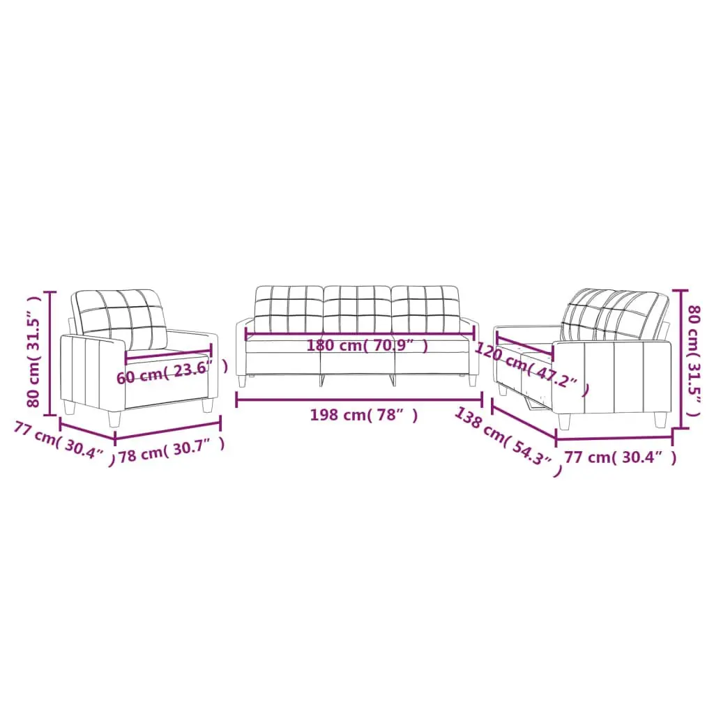 3 Piece Sofa Set Grey Modern Living Room Furniture Lounge Seating Suite with