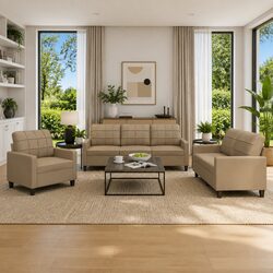 Chic 3 Piece Sofa Set: Brown Faux Leather Design