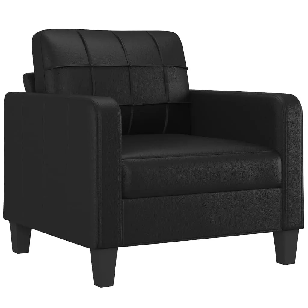 4 Piece Sofa Set with Cushions Black Faux Leather Lounge Seating Footstool