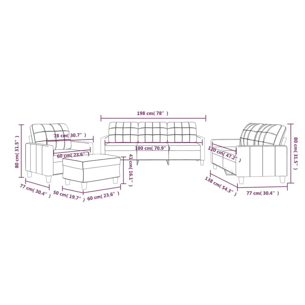 4 Piece Sofa Set with Cushions Cream Faux Leather Living Room Furniture