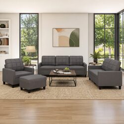 Compact Grey Faux Leather 4 Piece Sofa Set