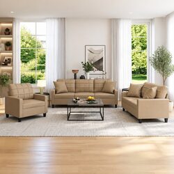 Concise 3-Piece Brown Faux Leather Sofa Set