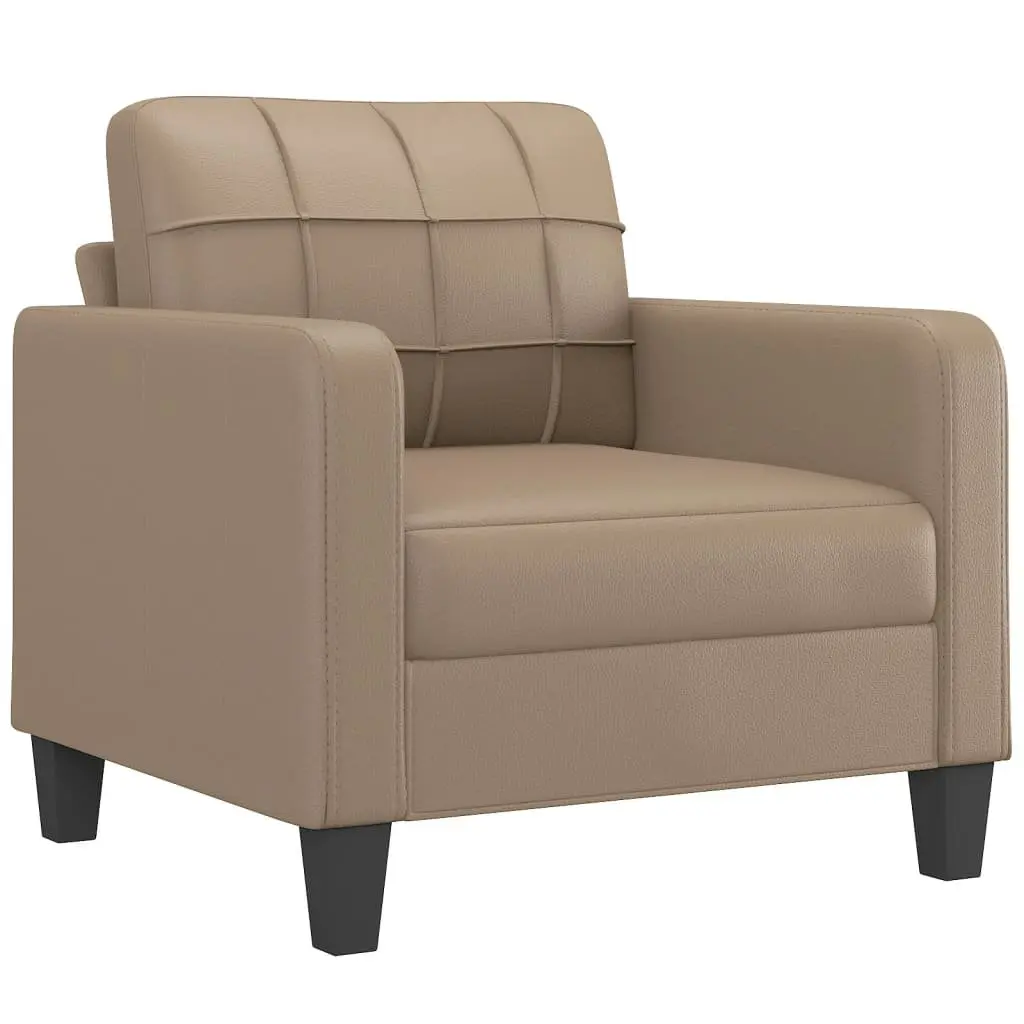 3 Piece Sofa Set Brown Faux Leather Couch with Throw Pillows Living Room