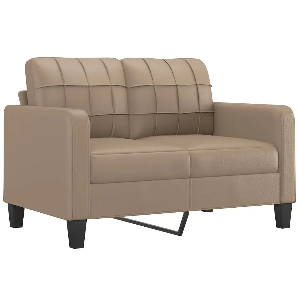 3 Piece Sofa Set Brown Faux Leather Couch with Throw Pillows Living Room