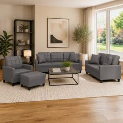 Concise and Stylish Grey Faux Leather Sofa Set
