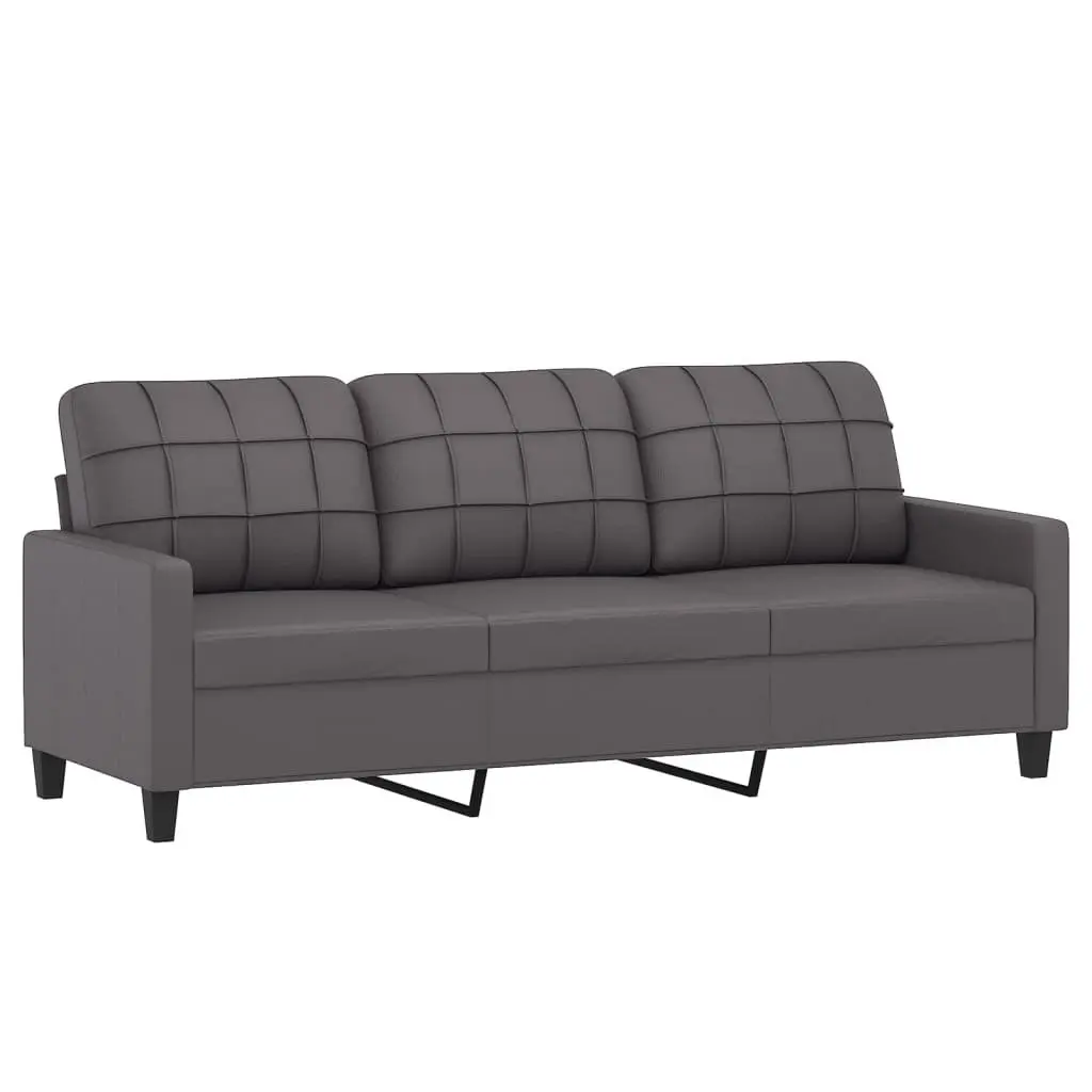 4 Piece Sofa Set Grey Faux Leather Couch with Throw Pillows Footstool Living