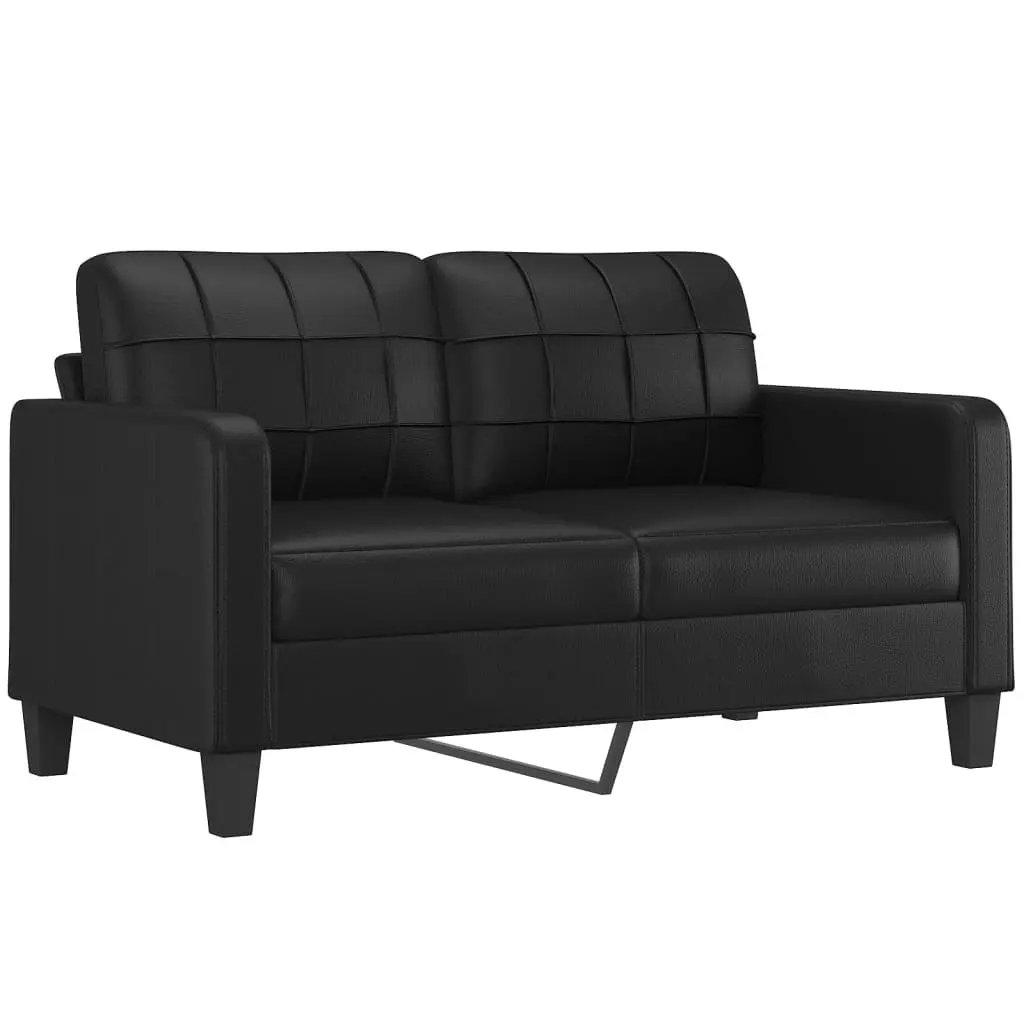 2 Piece Sofa Set with Cushions Black Faux Leather Living Room Seating Furniture