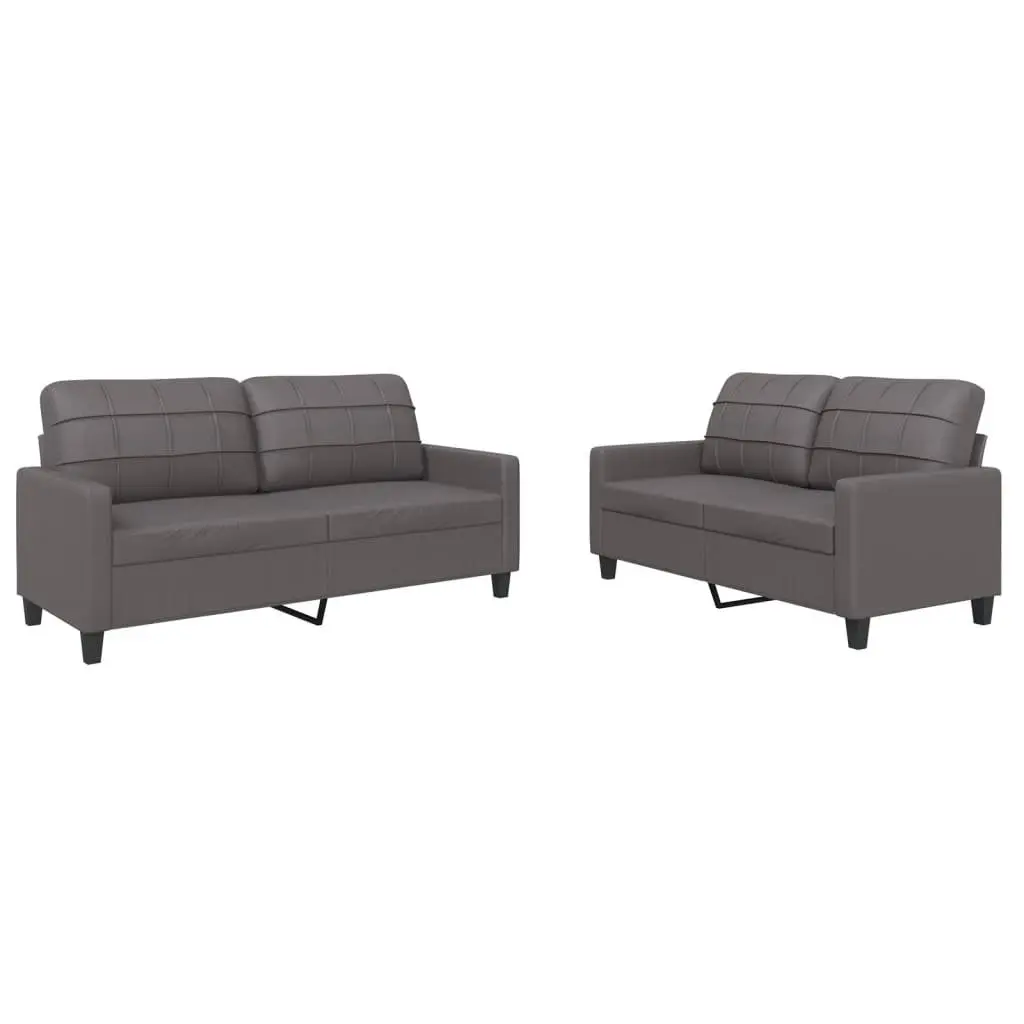 2 Piece Sofa Set Grey Faux Leather Living Room Furniture Seating Sectional Couch