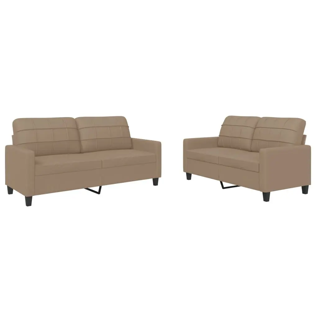 2 Piece Sofa Set Faux Leather Brown Lounge Suite Living Room Seating Furniture