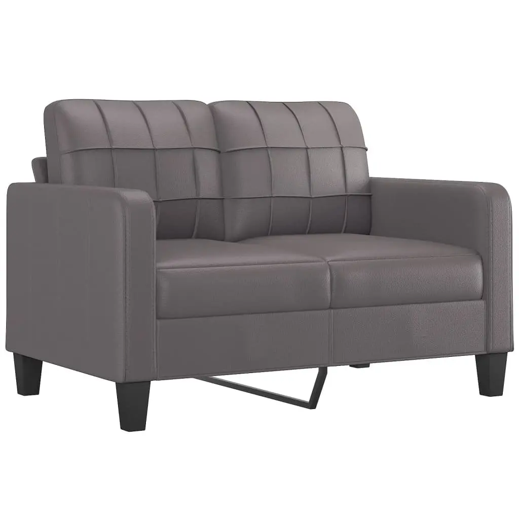 3 Piece Compact Sofa Set Grey Faux Leather with Cushions and Footstool for Living Room Furniture