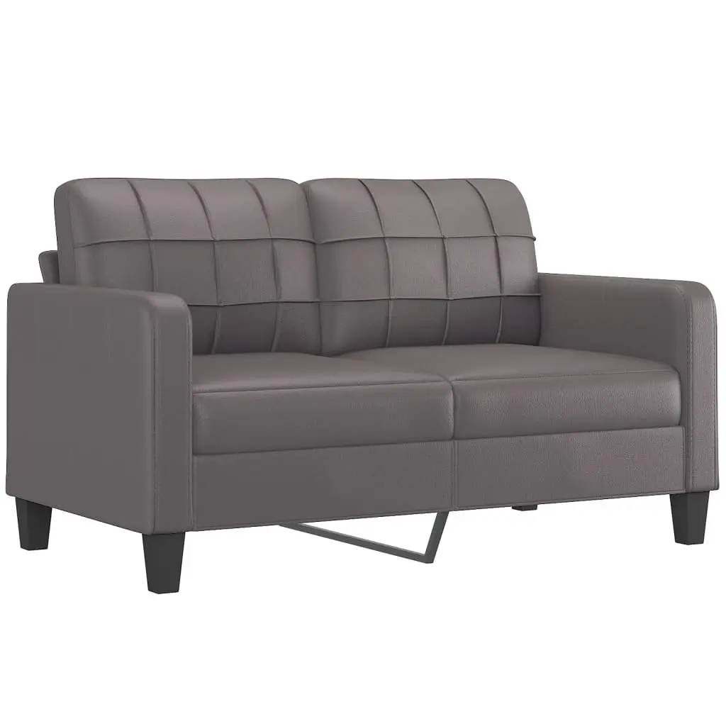 3 Piece Compact Sofa Set Grey Faux Leather with Cushions and Footstool for Living Room Furniture