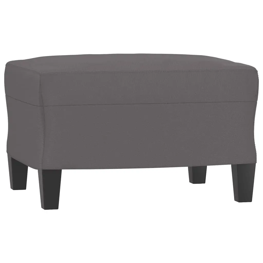 3 Piece Compact Sofa Set Grey Faux Leather with Cushions and Footstool for Living Room Furniture
