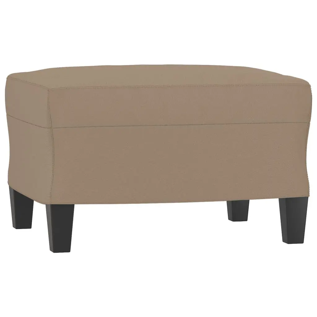 3 Piece Compact Sofa Set Brown Faux Leather with Footstool and Throw Pillows for Living Room