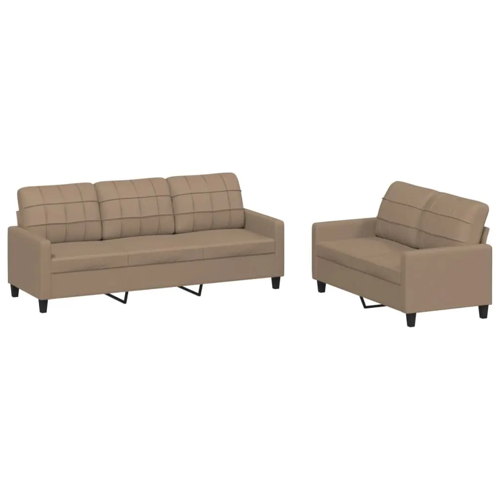 2 Piece Sofa Set Living Room Furniture Brown Faux Leather Cushioned Lounge Suite
