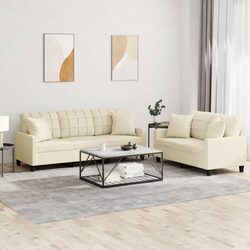 Sleek Cream Faux Leather Sofa Set with Cozy Pillows