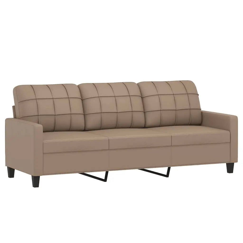 3 Piece Sofa Set with Throw Pillows Footstool Brown Faux Leather Living Room