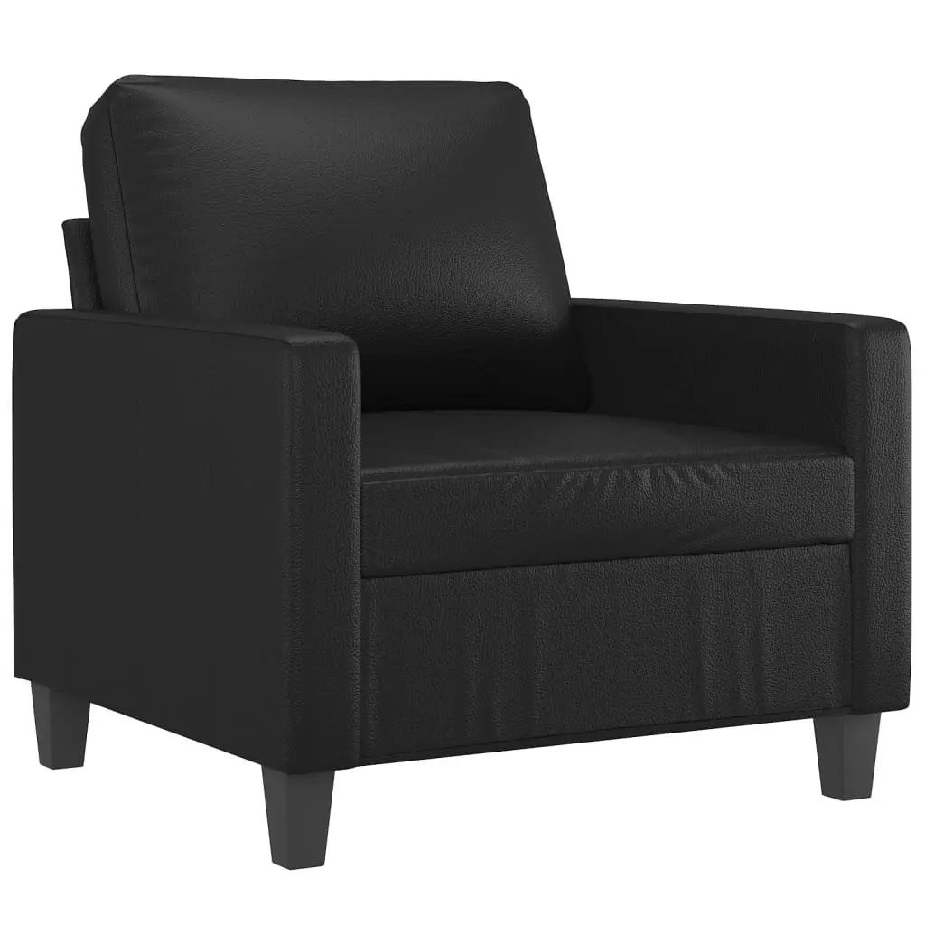 3 Piece Sofa Set Black Faux Leather Living Room Furniture Sectional Couch Suite