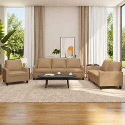 3 Piece Sofa Set Living Room Furniture Brown Faux Leather Sectional Couch