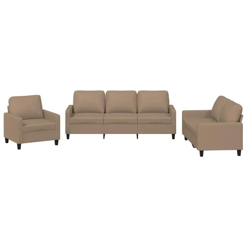 3 Piece Sofa Set Living Room Furniture Brown Faux Leather Sectional Couch