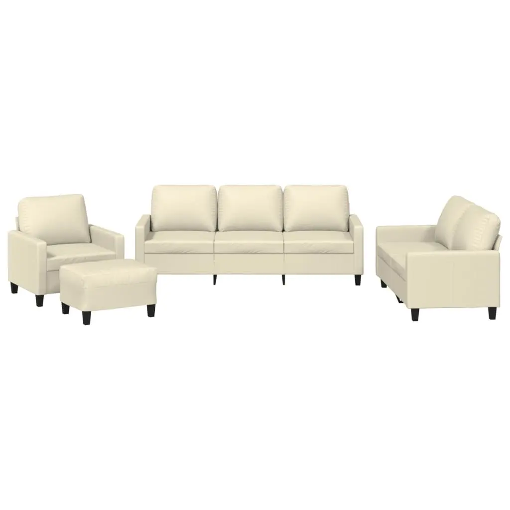 4 Piece Sofa Set with Cushions Cream Faux Leather Living Room Furniture Lounge