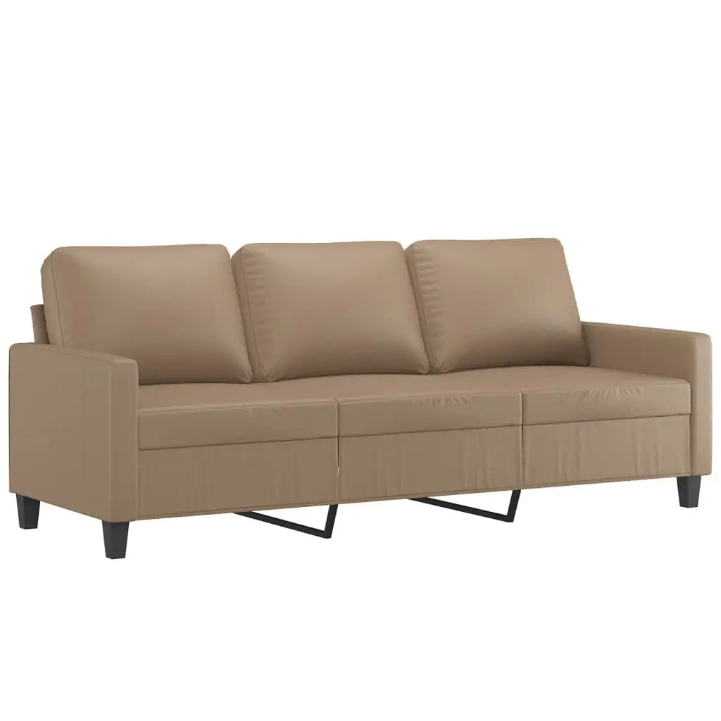 4 Piece Sofa Set with Footstool Cushions Brown Faux Leather Living Room