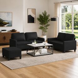 3 Piece Black Faux Leather Sofa Set: Quality You Can Trust