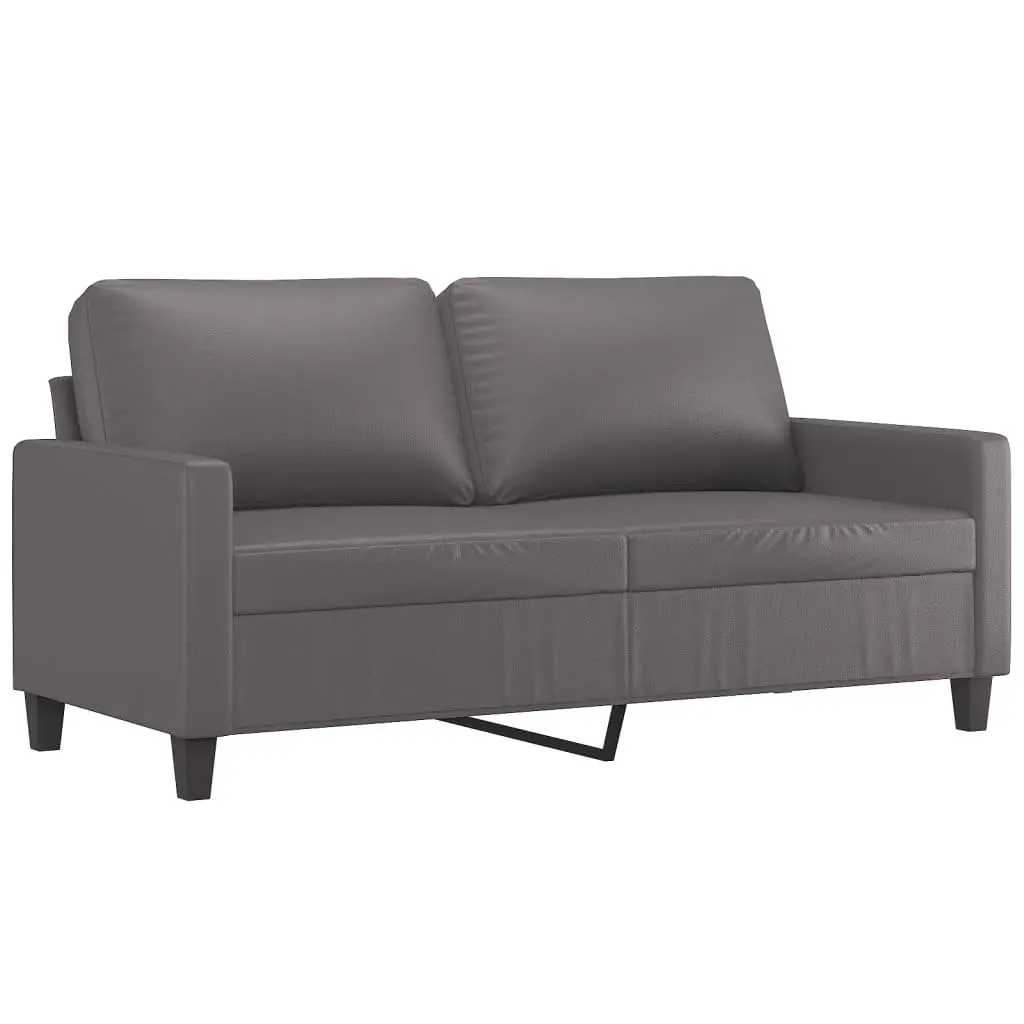 3 Piece Grey Sofa Set Faux Leather Living Room Furniture with Footstool