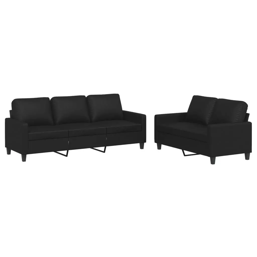 2 Piece Sofa Set with Cushions Black Faux Leather Living Room Seating Furniture