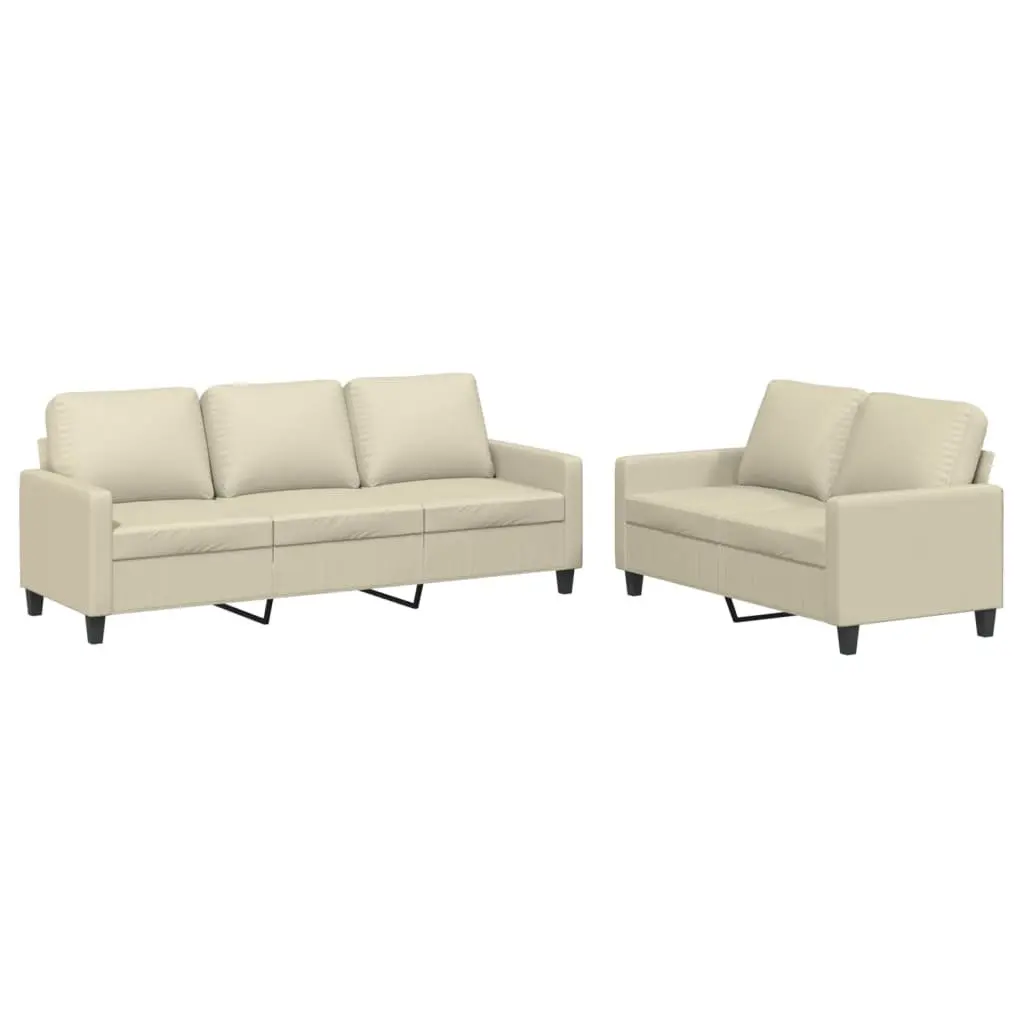2 Piece Sofa Set with Cushions Cream Faux Leather Living Room Furniture