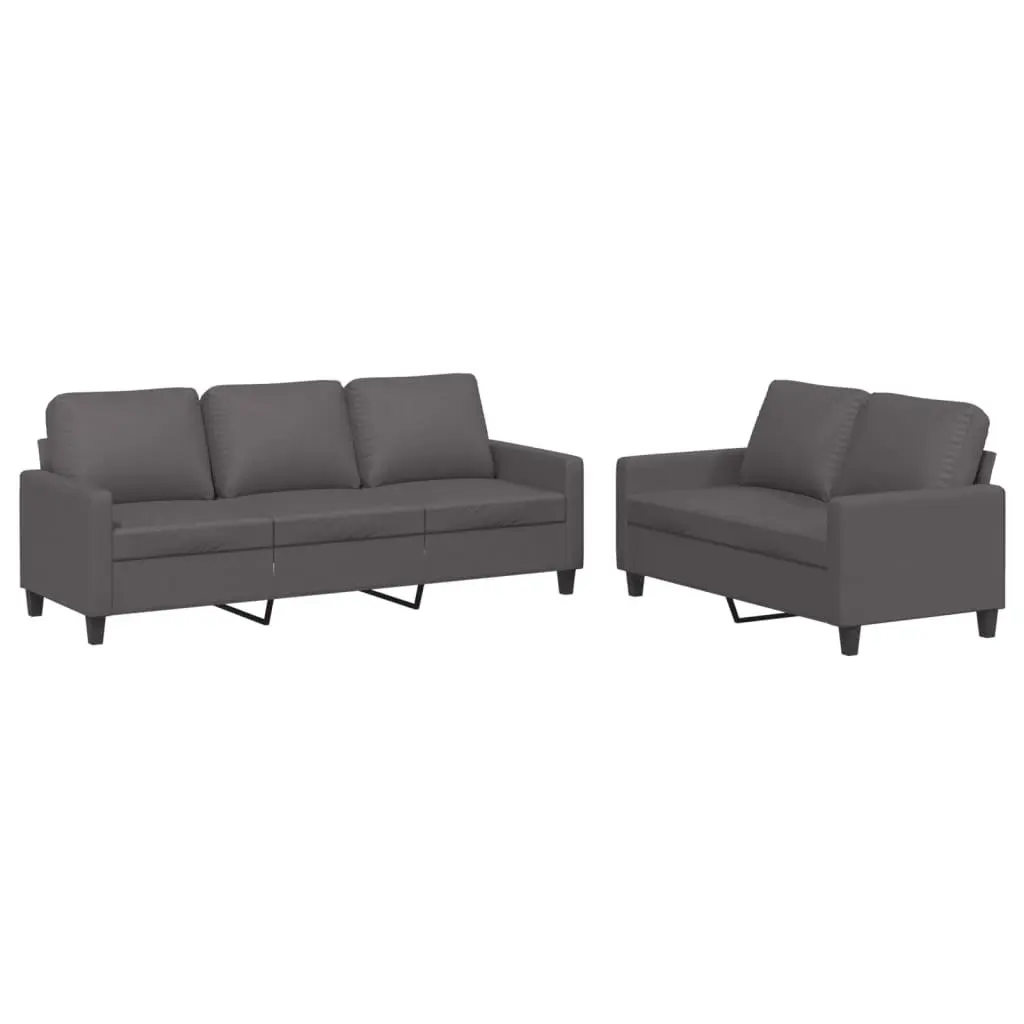 2 Piece Sofa Set Grey Faux Leather Living Room Furniture Seating with Cushions