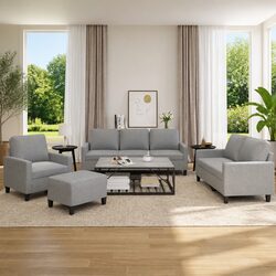 Concise 4 Piece Grey Fabric Sofa Set for Comfort