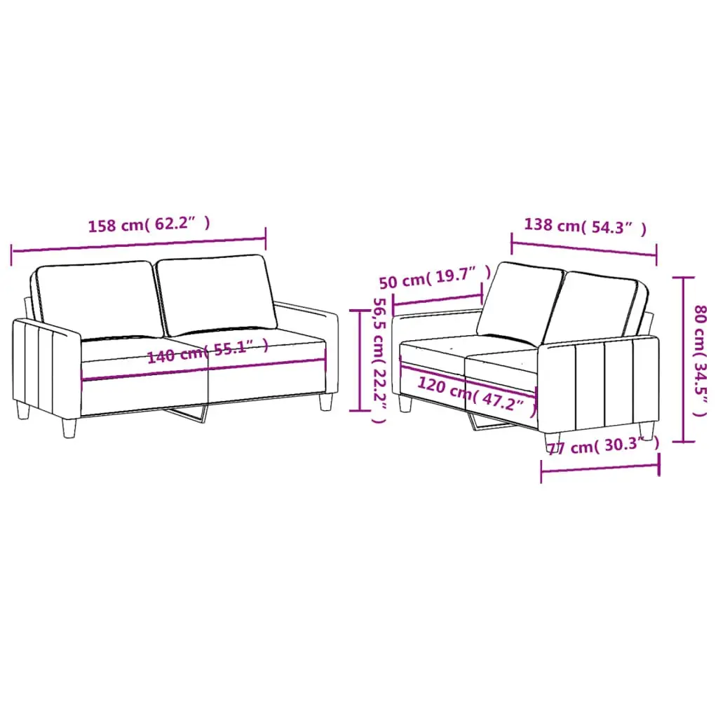 2 Piece Sofa Set Grey Fabric Couch Lounge Suite with Cushions Comfortable