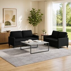 Compact Black Fabric Sofa Set for Living Rooms
