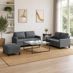 3 Piece Grey Fabric Sofa Set - Compact and Stylish